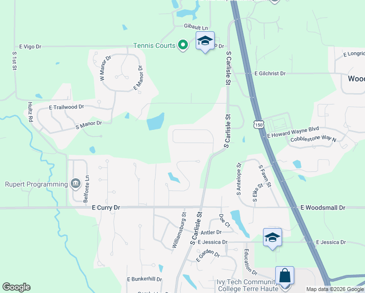 map of restaurants, bars, coffee shops, grocery stores, and more near 1000-1140 Castle Dr in Terre Haute