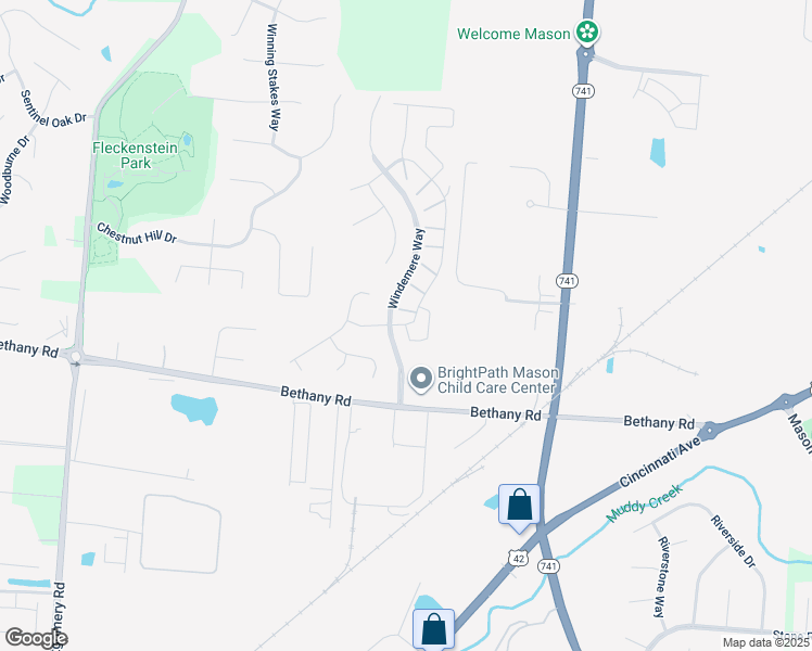 map of restaurants, bars, coffee shops, grocery stores, and more near 3999 Elter Lane in Mason