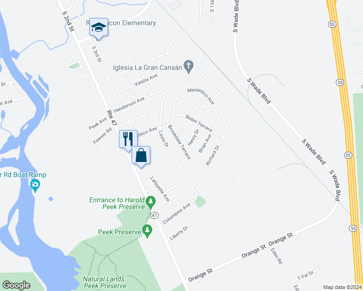 map of restaurants, bars, coffee shops, grocery stores, and more near 1116 Brookdale Terrace in Millville