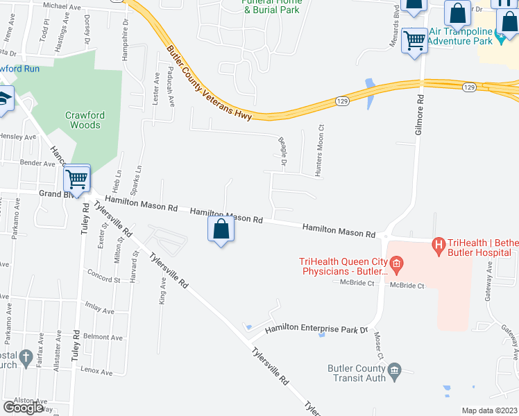 map of restaurants, bars, coffee shops, grocery stores, and more near 2868 Hamilton Mason Road in Hamilton