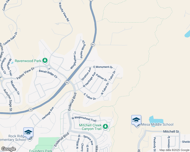 map of restaurants, bars, coffee shops, grocery stores, and more near 1388 North Heritage Avenue in Castle Rock