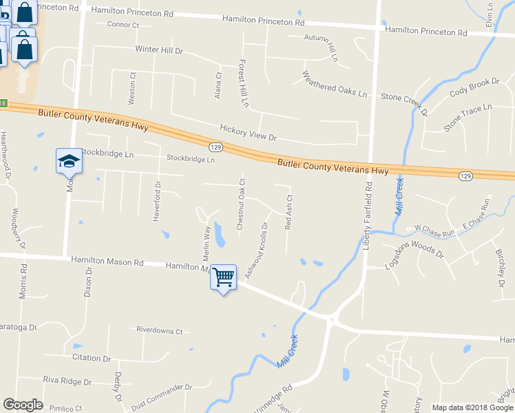 map of restaurants, bars, coffee shops, grocery stores, and more near 3987 Teresa Ann Drive in Hamilton