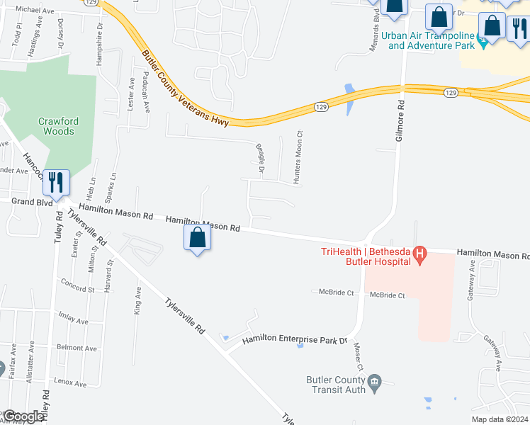 map of restaurants, bars, coffee shops, grocery stores, and more near 2756 Tantivy Terrace in Hamilton