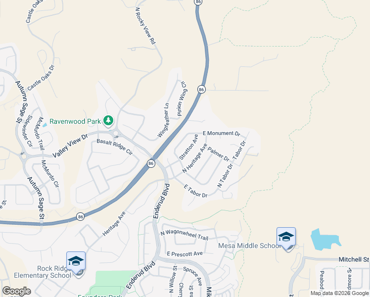 map of restaurants, bars, coffee shops, grocery stores, and more near 1359 North Stratton Avenue in Castle Rock