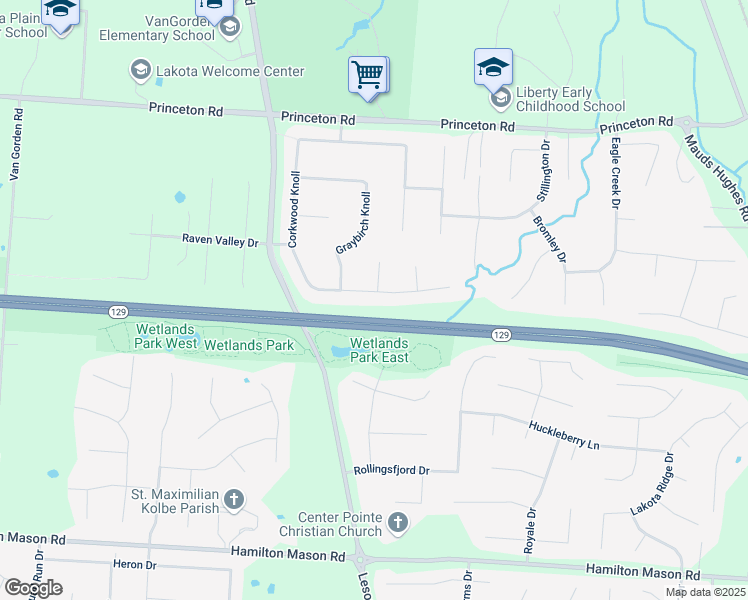 map of restaurants, bars, coffee shops, grocery stores, and more near 6925 Corkwood Knoll in Hamilton