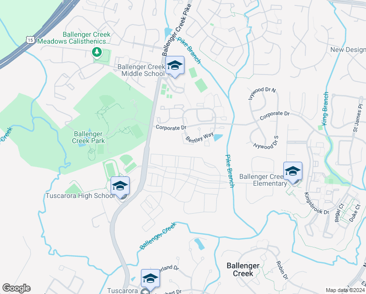 map of restaurants, bars, coffee shops, grocery stores, and more near 6536 Ellington Way in Frederick