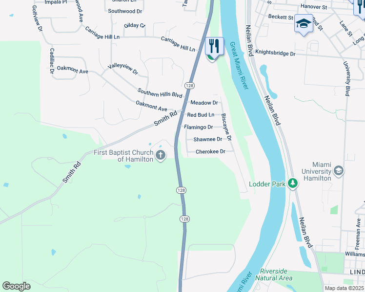 map of restaurants, bars, coffee shops, grocery stores, and more near 1511 Silver Lane in Hamilton