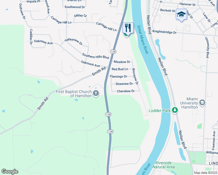 map of restaurants, bars, coffee shops, grocery stores, and more near 1511 Silver Lane in Hamilton