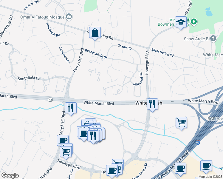 map of restaurants, bars, coffee shops, grocery stores, and more near 2 Raylon Drive in Nottingham