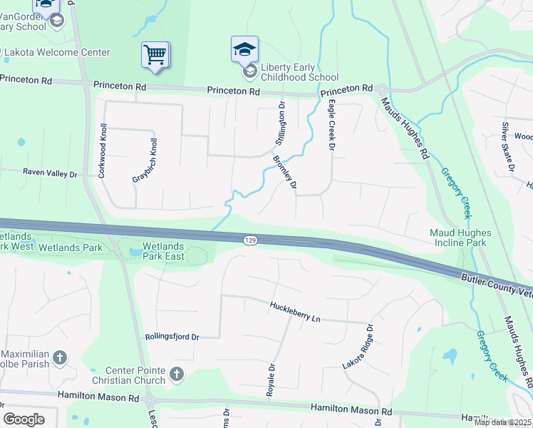 map of restaurants, bars, coffee shops, grocery stores, and more near 6820 Edgeworth Way in Butler County