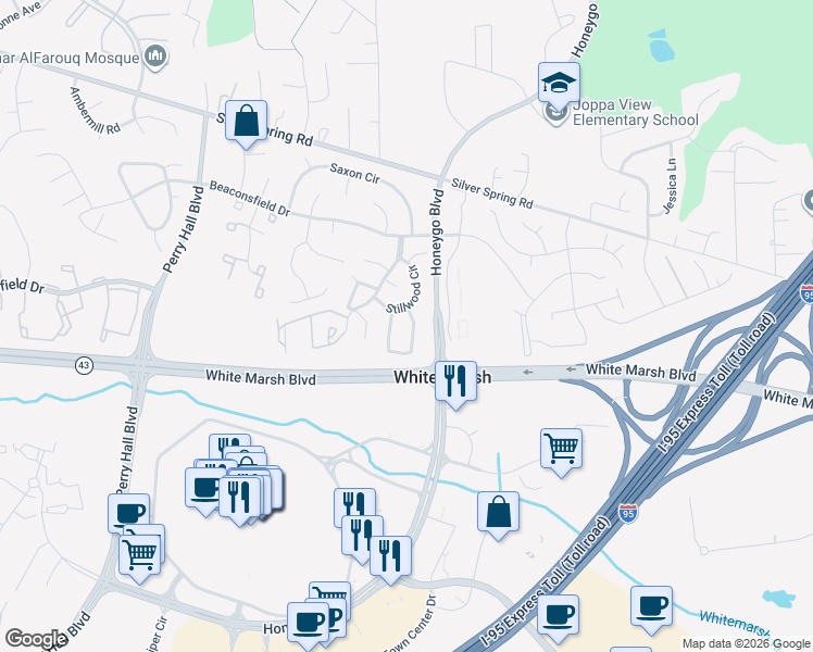 map of restaurants, bars, coffee shops, grocery stores, and more near 6 Marissa Court in Nottingham
