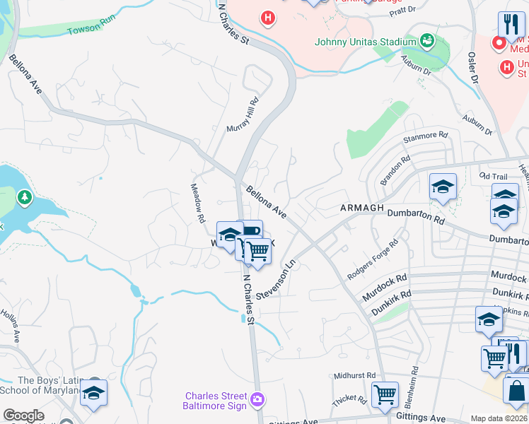 map of restaurants, bars, coffee shops, grocery stores, and more near 6319 Lagrange Lane in Baltimore