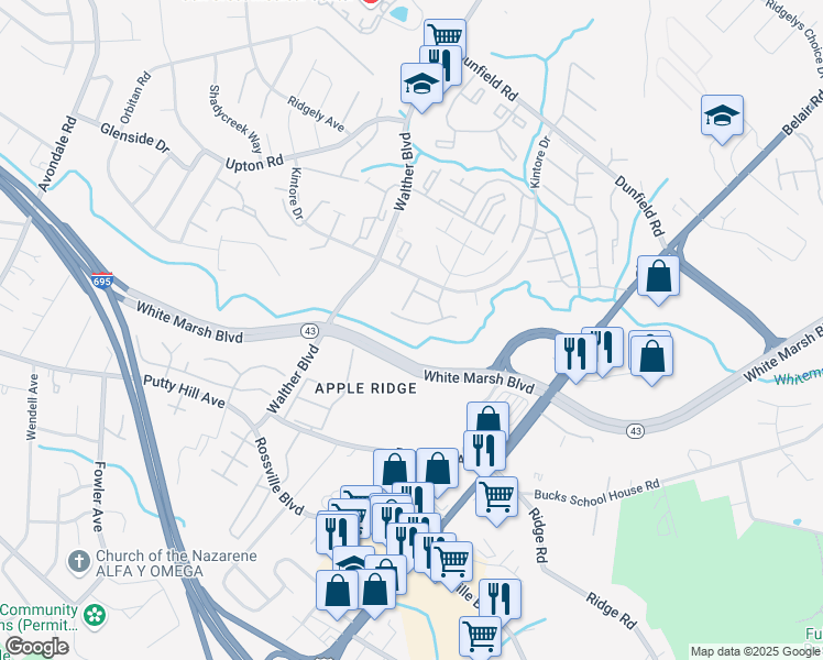 map of restaurants, bars, coffee shops, grocery stores, and more near 3429 Santee Road in Nottingham