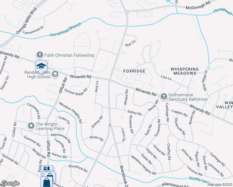 map of restaurants, bars, coffee shops, grocery stores, and more near 4016 Sanlee Road in Randallstown