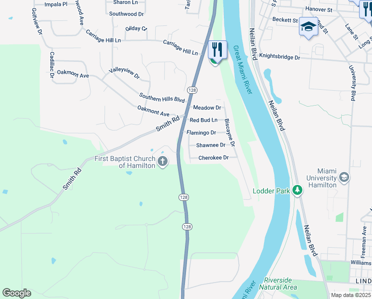 map of restaurants, bars, coffee shops, grocery stores, and more near 1511 Silver Lane in Hamilton