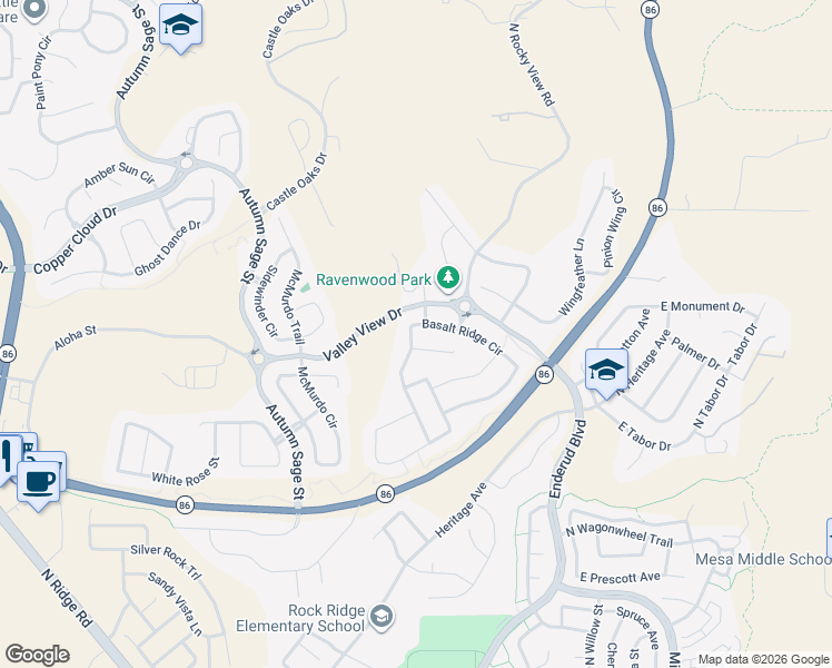 map of restaurants, bars, coffee shops, grocery stores, and more near 4828 Basalt Ridge Circle in Castle Rock