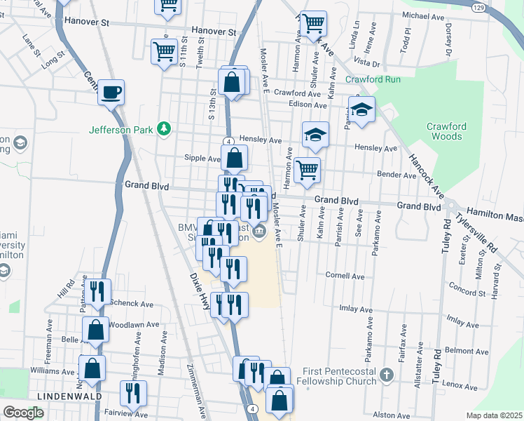 map of restaurants, bars, coffee shops, grocery stores, and more near 1450 South Erie Boulevard in Hamilton