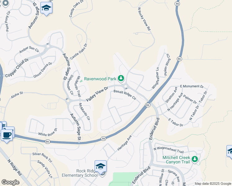 map of restaurants, bars, coffee shops, grocery stores, and more near 4828 Basalt Ridge Circle in Castle Rock
