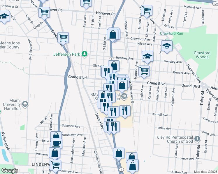 map of restaurants, bars, coffee shops, grocery stores, and more near 1476 South Erie Boulevard in Hamilton