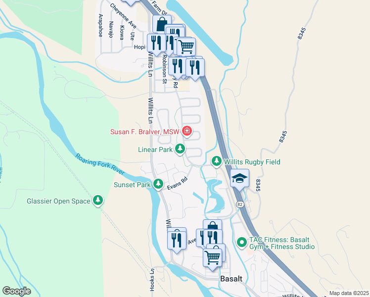 map of restaurants, bars, coffee shops, grocery stores, and more near 500 Lake Court in Basalt