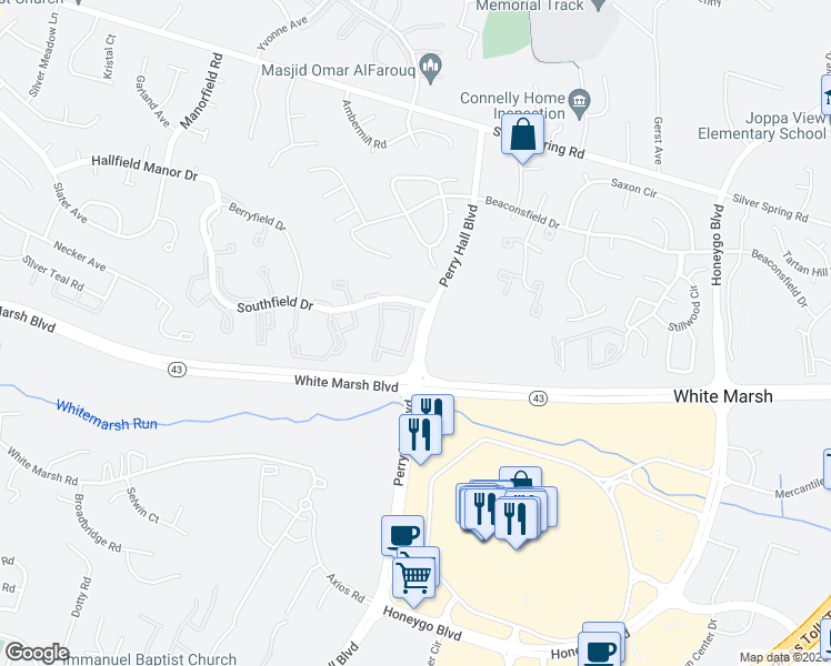 map of restaurants, bars, coffee shops, grocery stores, and more near 8352 Poplar Mill Road in Nottingham