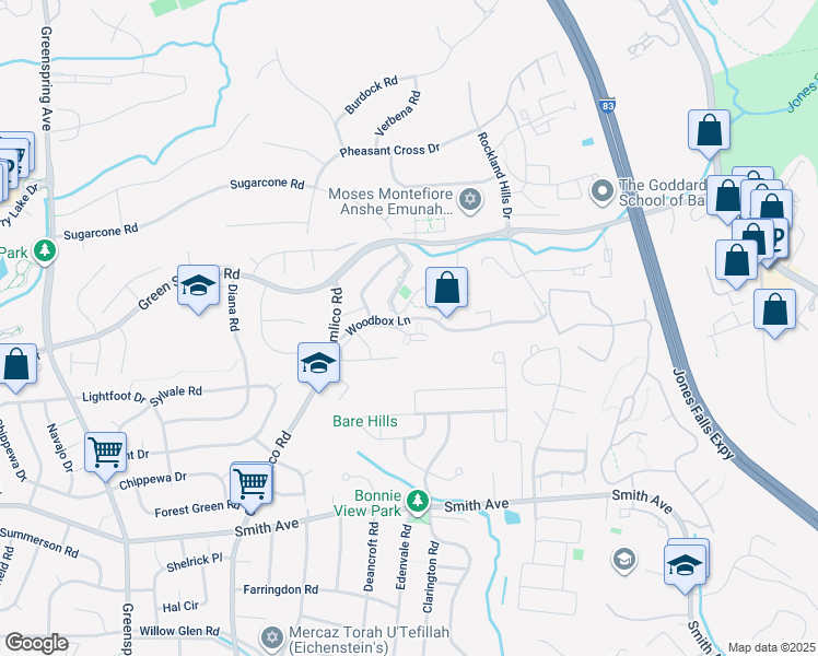 map of restaurants, bars, coffee shops, grocery stores, and more near 2 Tyler Falls Court in Baltimore