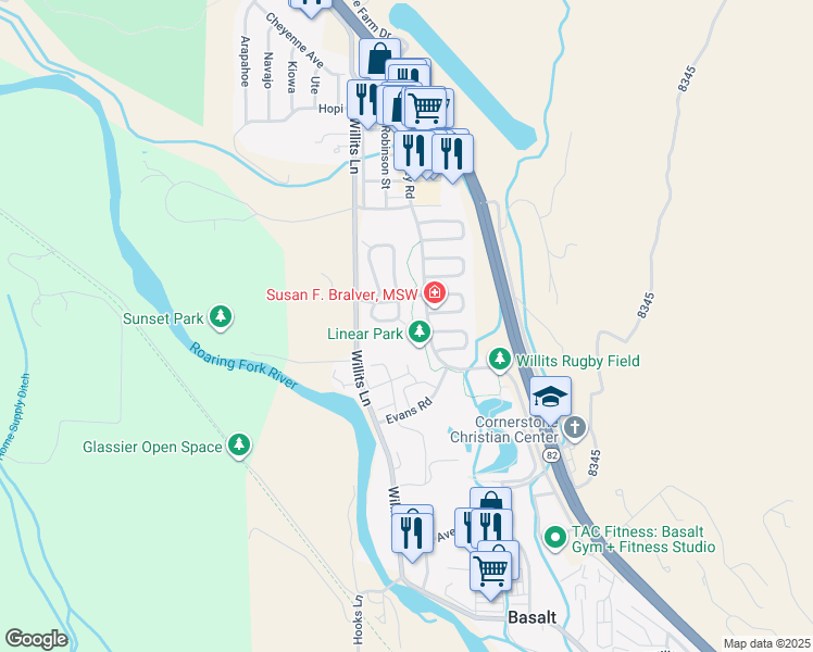 map of restaurants, bars, coffee shops, grocery stores, and more near 310 Sopris Cir in Basalt