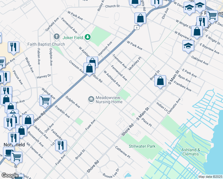 map of restaurants, bars, coffee shops, grocery stores, and more near 289 Tilton Road in Pleasantville