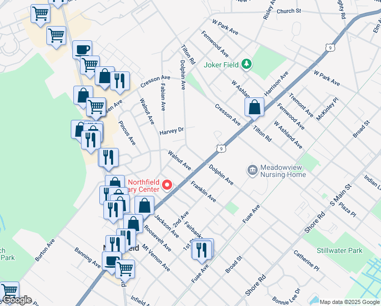 map of restaurants, bars, coffee shops, grocery stores, and more near 532 Dolphin Avenue in Northfield