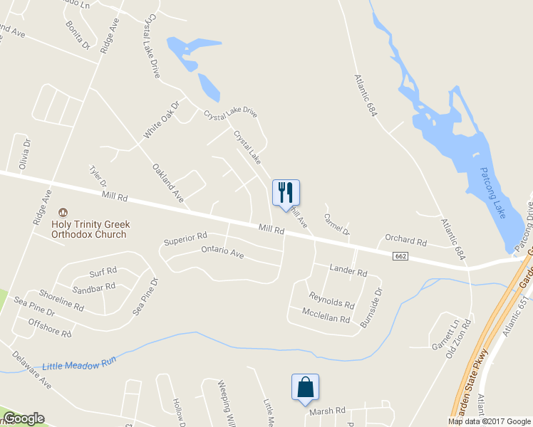 map of restaurants, bars, coffee shops, grocery stores, and more near 3 Winterberry Road in Egg Harbor Township