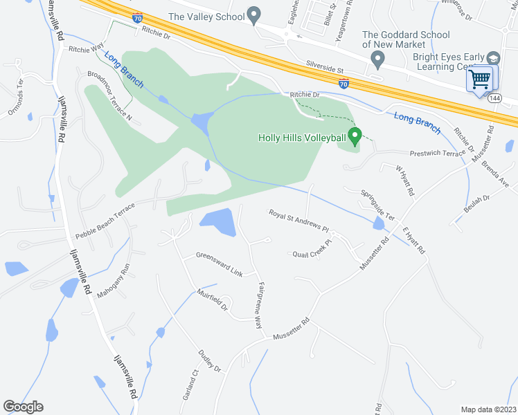 map of restaurants, bars, coffee shops, grocery stores, and more near 10245 Royal Saint Andrews Place in Ijamsville