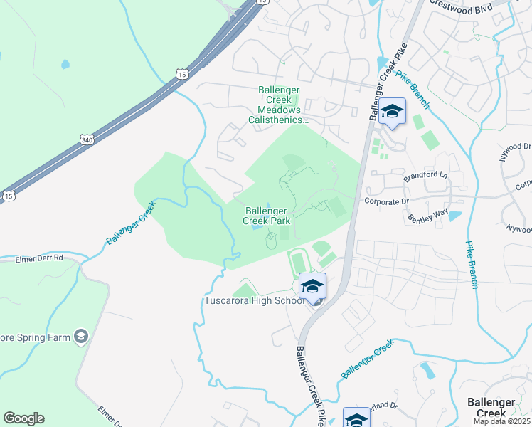 map of restaurants, bars, coffee shops, grocery stores, and more near 5420 Ballenger Creek Pike in Frederick