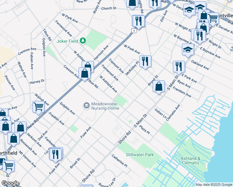map of restaurants, bars, coffee shops, grocery stores, and more near 110 Tilton Road in Pleasantville