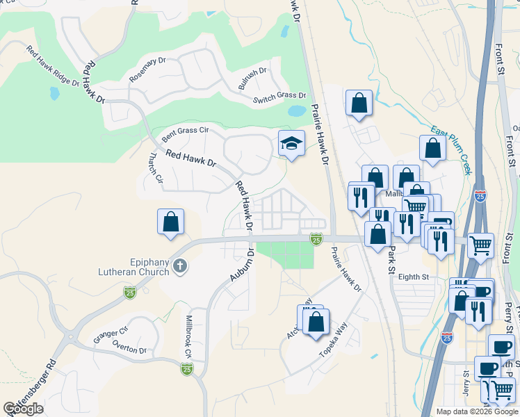 map of restaurants, bars, coffee shops, grocery stores, and more near 1469 Thunder Butte Road in Castle Rock