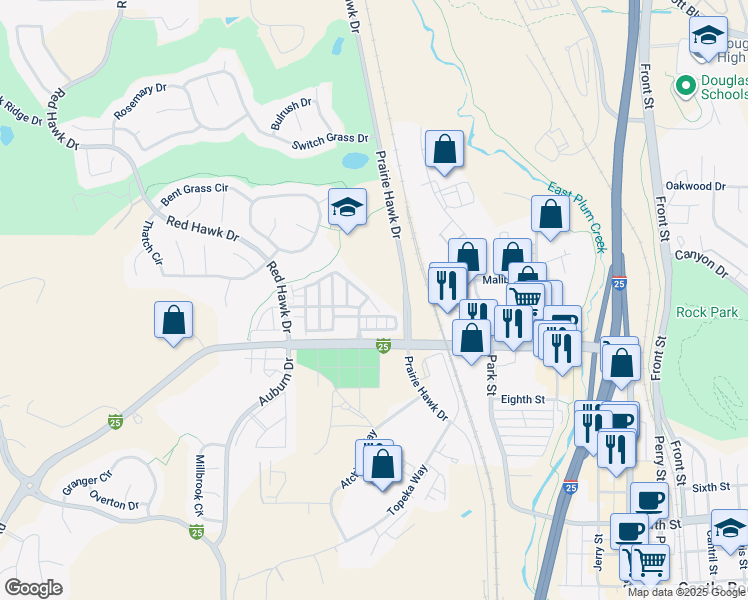 map of restaurants, bars, coffee shops, grocery stores, and more near 1468 Nemrick Place in Castle Rock