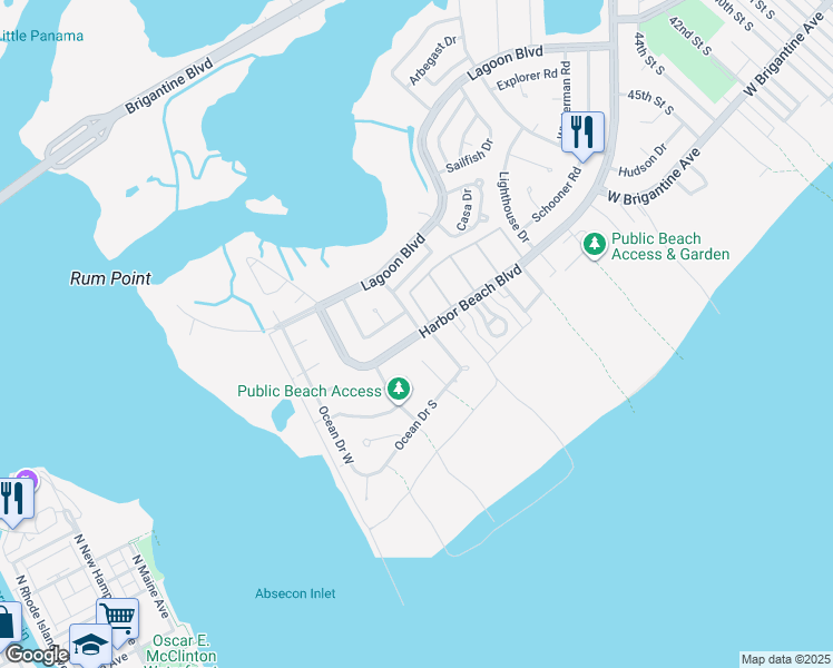 map of restaurants, bars, coffee shops, grocery stores, and more near 5116 Harbor Beach Boulevard in Brigantine
