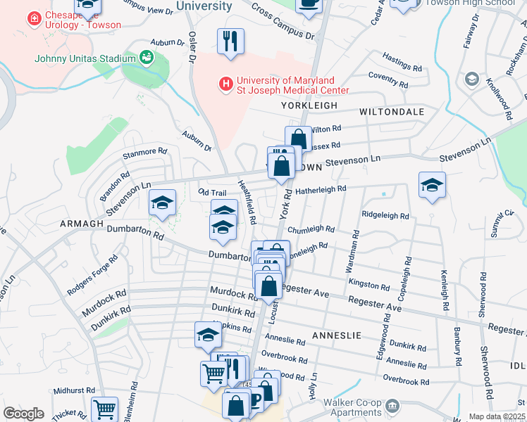 map of restaurants, bars, coffee shops, grocery stores, and more near 7102 Rodgers Court in Baltimore