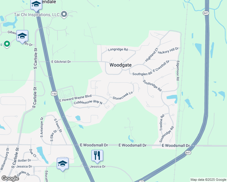 map of restaurants, bars, coffee shops, grocery stores, and more near 6239 Clubhouse Lane in Terre Haute