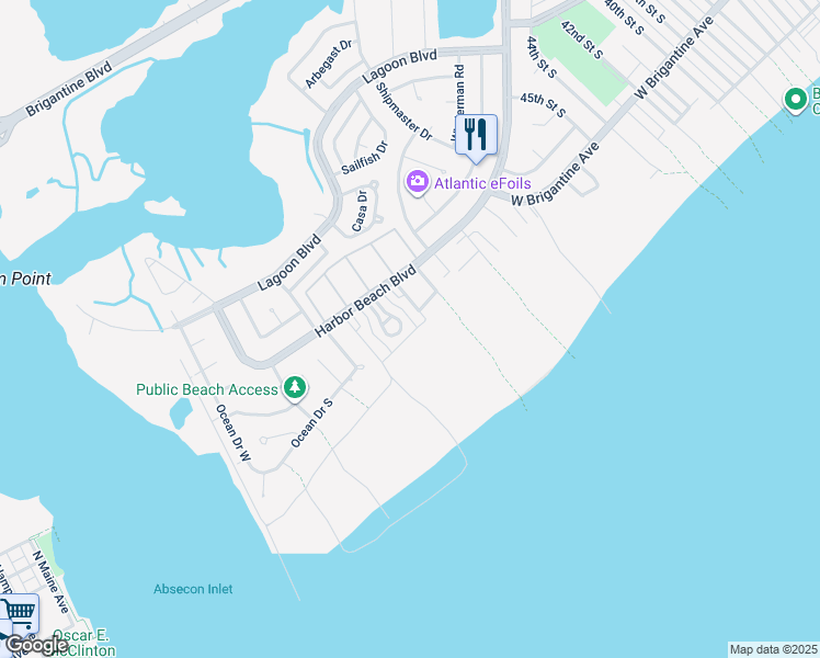 map of restaurants, bars, coffee shops, grocery stores, and more near 27 Coquille Beach Drive in Brigantine