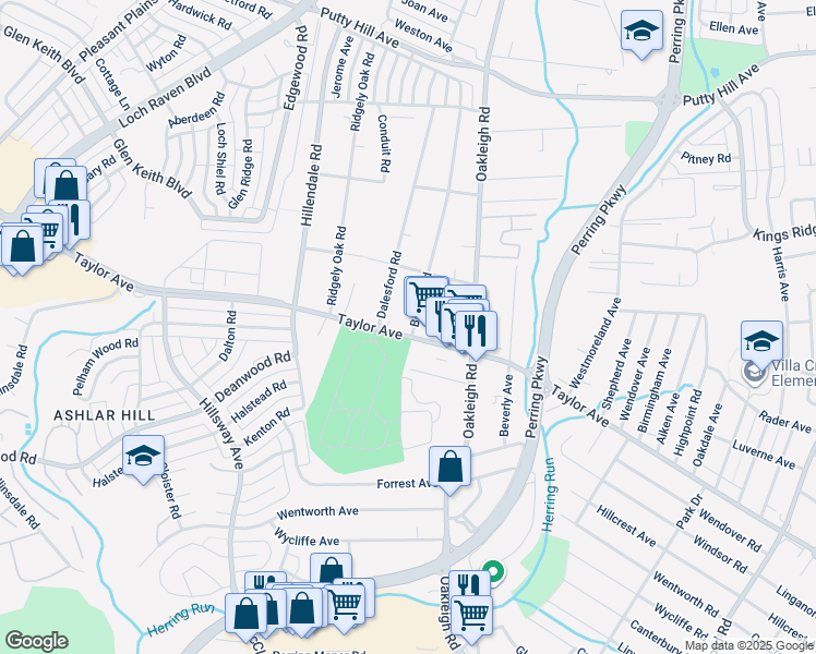 map of restaurants, bars, coffee shops, grocery stores, and more near 7908 Bon Air Road in Parkville