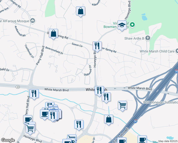 map of restaurants, bars, coffee shops, grocery stores, and more near 36 Stillwood Circle in Nottingham