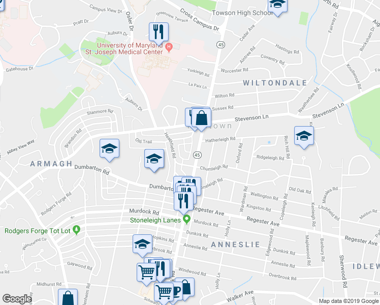 map of restaurants, bars, coffee shops, grocery stores, and more near 7102 Rodgers Court in Baltimore