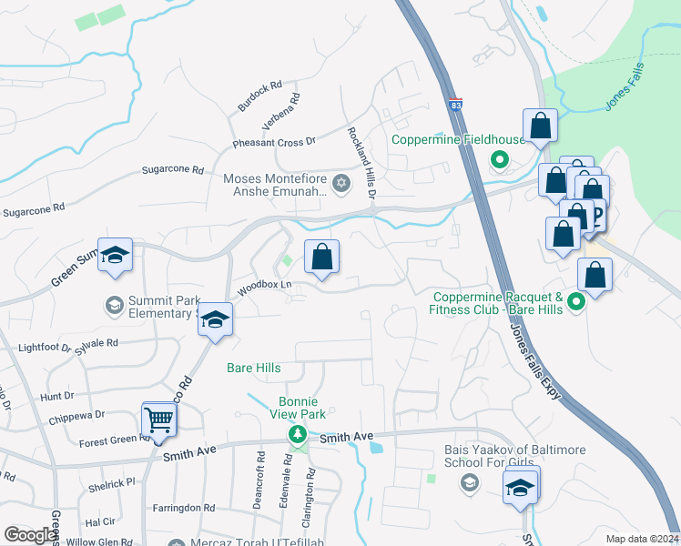 map of restaurants, bars, coffee shops, grocery stores, and more near 11B Pipe Hill Court in Baltimore