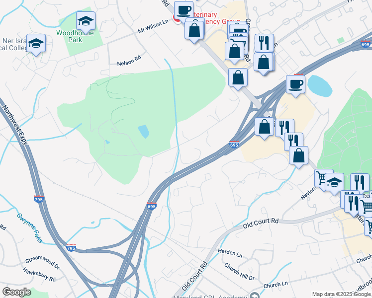 map of restaurants, bars, coffee shops, grocery stores, and more near 107 Woodholme Avenue in Baltimore