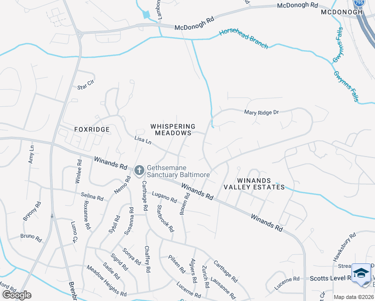 map of restaurants, bars, coffee shops, grocery stores, and more near 8604 Woodbrook Court in Randallstown