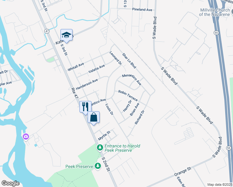 map of restaurants, bars, coffee shops, grocery stores, and more near 514 Menantico Avenue in Millville