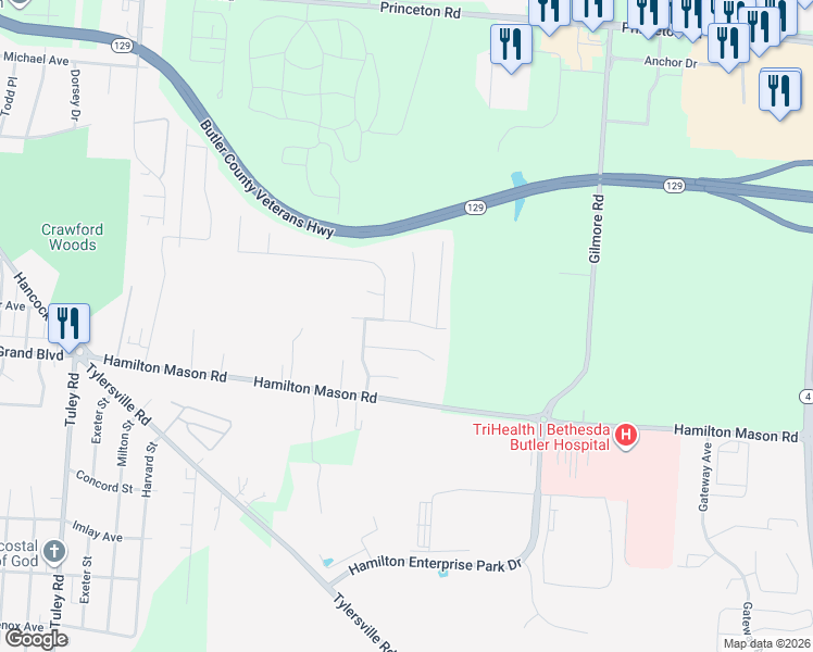map of restaurants, bars, coffee shops, grocery stores, and more near 6984 Beagle Drive in Hamilton