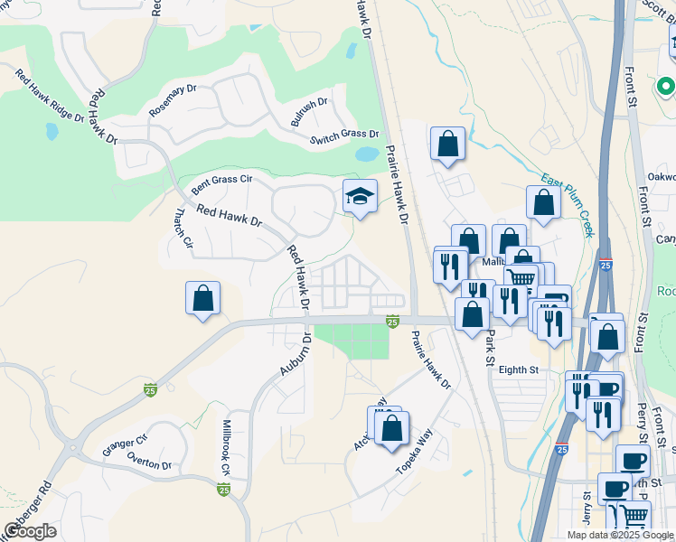 map of restaurants, bars, coffee shops, grocery stores, and more near 1490 Bergen Rock Street in Castle Rock