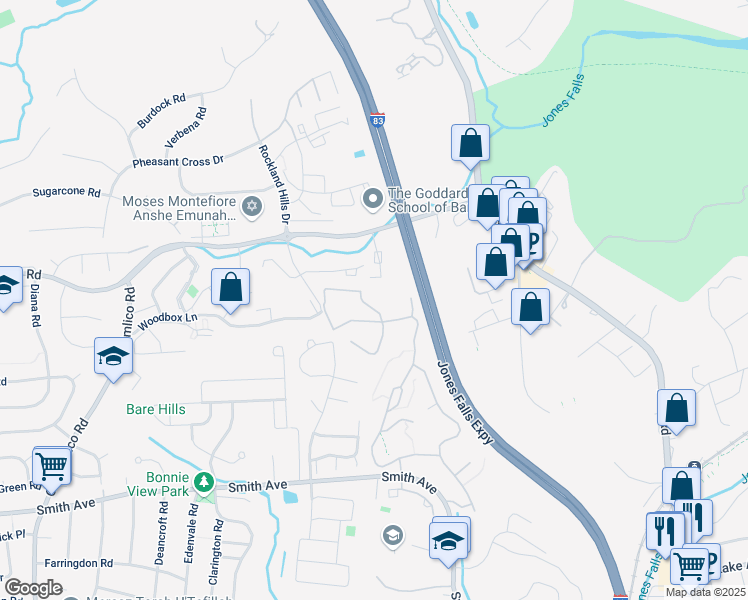 map of restaurants, bars, coffee shops, grocery stores, and more near 6903 Harrowdale Road in Baltimore