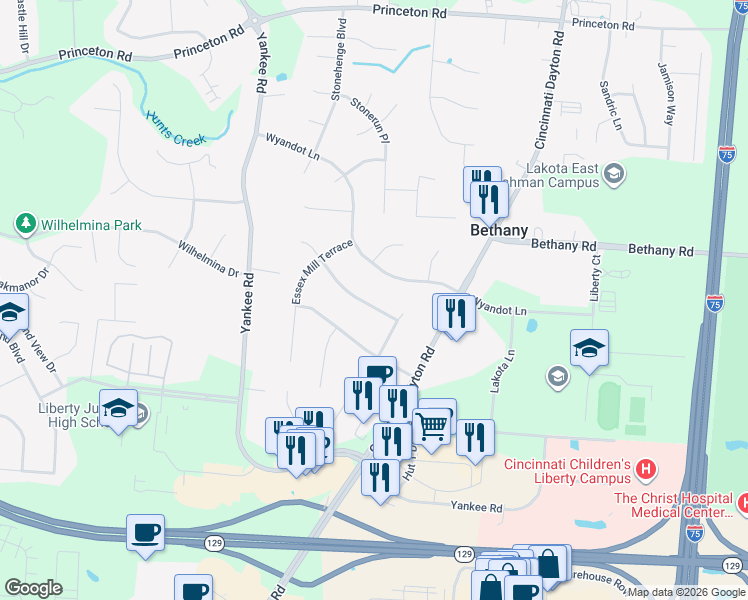 map of restaurants, bars, coffee shops, grocery stores, and more near 6736 English Oaks Station in Butler County